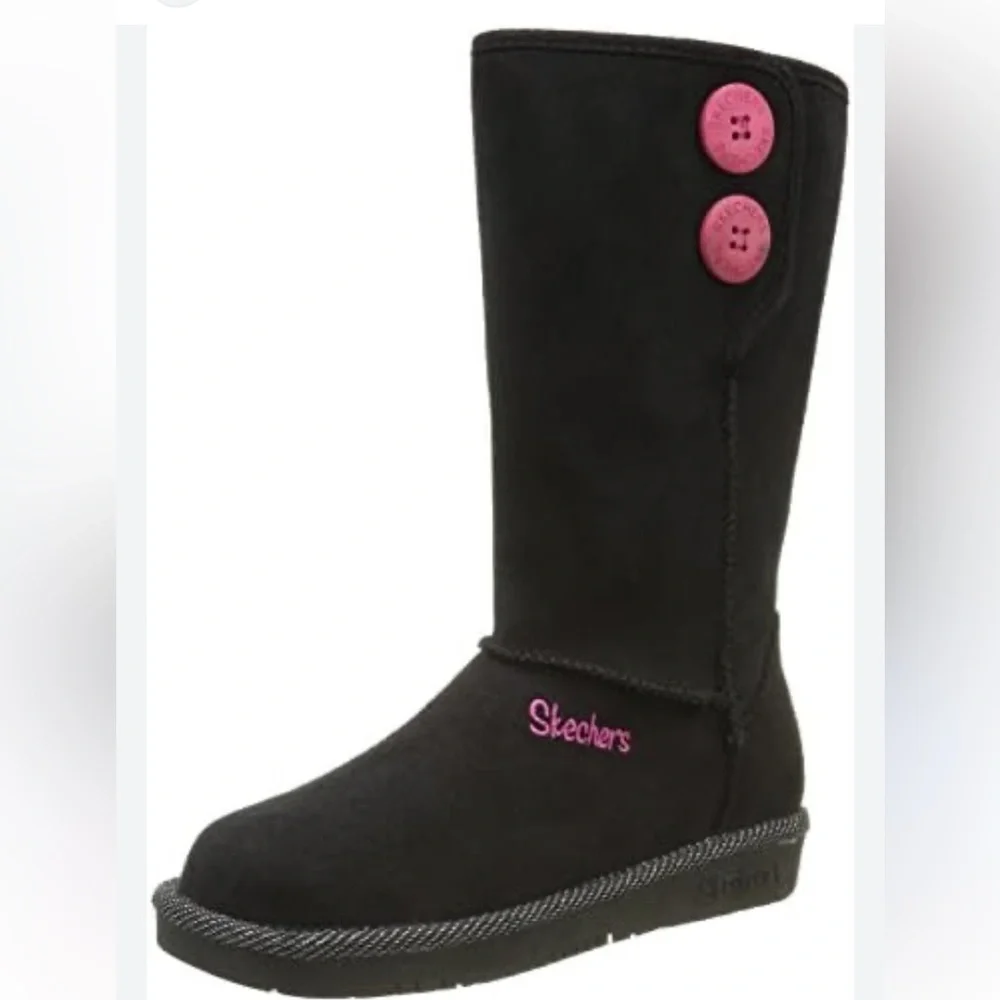 Skechers Girls Glamslam Button Beauties Desert Boots size 13 Black suede zipper